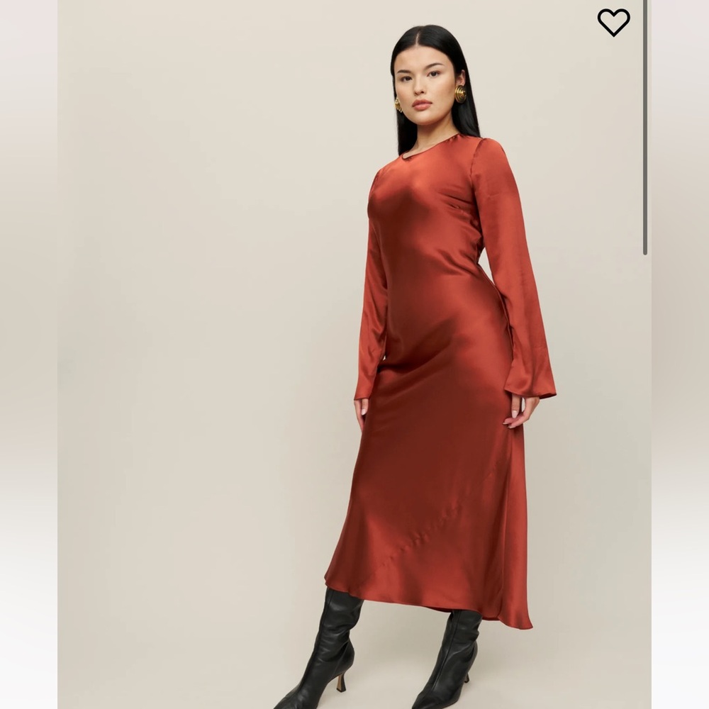 Brand New Reformation Davina Silk Dress in Oxide XS